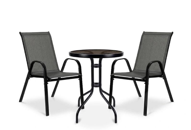 Комплект садовой мебели для отдыха LEOBRO Comfort 2 кресла и круглый столик 75х54х88 см Графитовый (LB-1052)