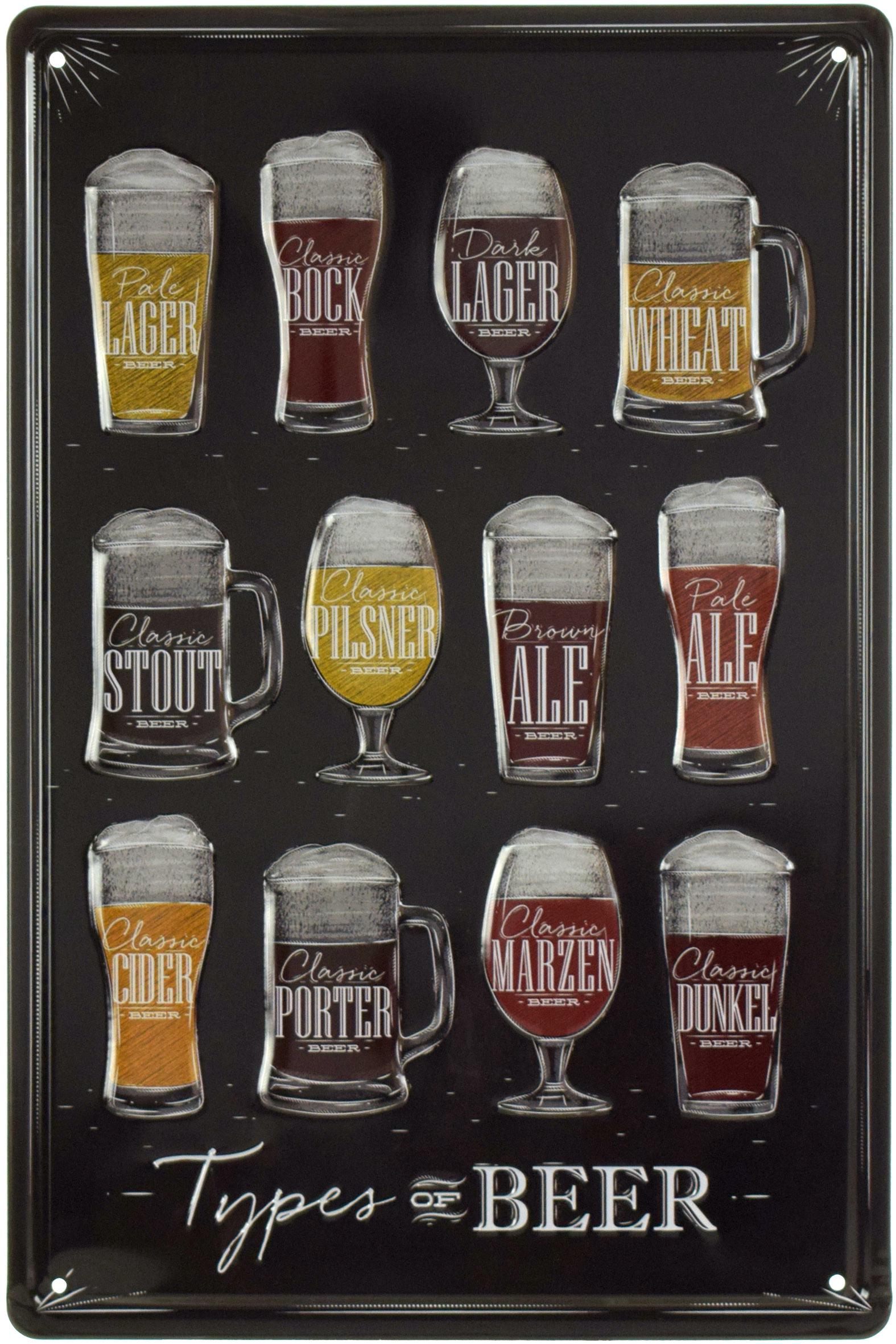 Табличка металлическая Типы Пива/Types Of Beer 20x30 см