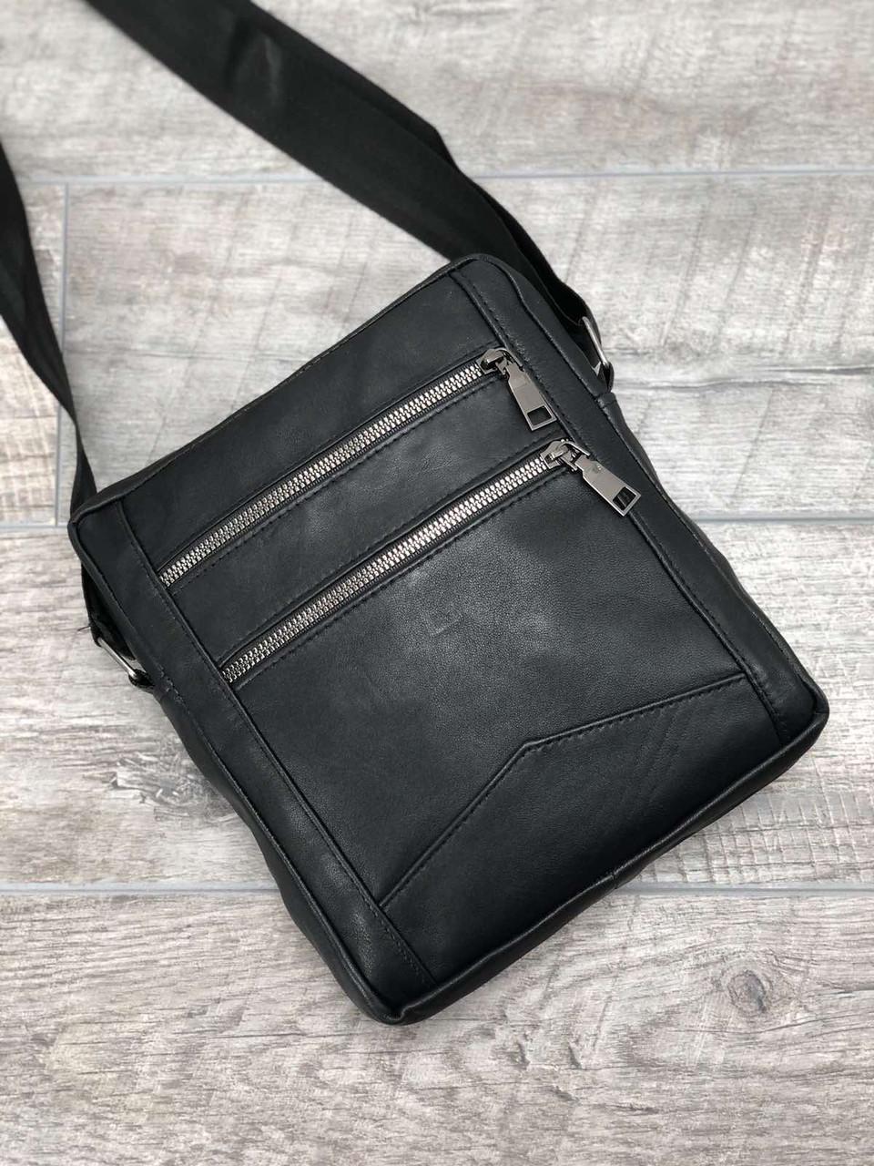 Сумка через плечо мужская 302001 натуральная кожа Черный