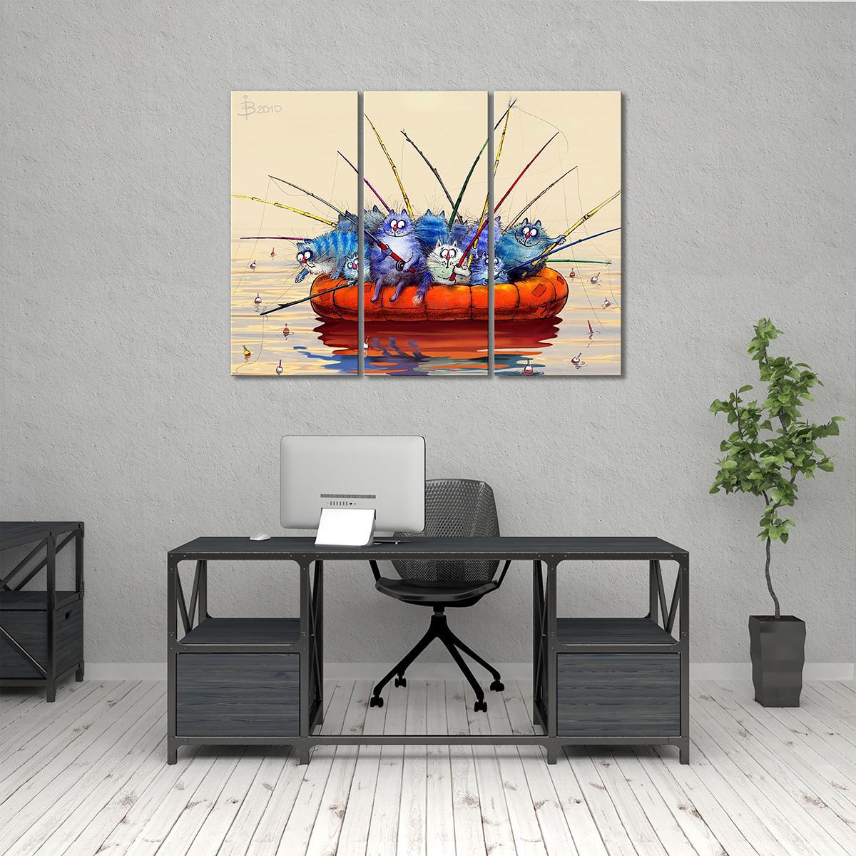 Модульная картина Утренняя рыбалка 3 модуля 80x120 см