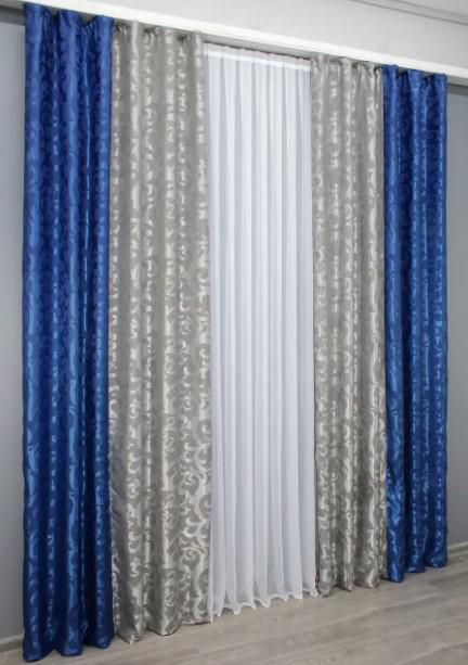 Комплект штор жаккард 1,5х2,7 м 2 шт. Синій/Сірий (014дк/475-293ш) - фото 2 Комплект штор жаккард 1,5х2,7 м 2 шт. Синій/Сірий (014дк/475-293ш) - фото 2