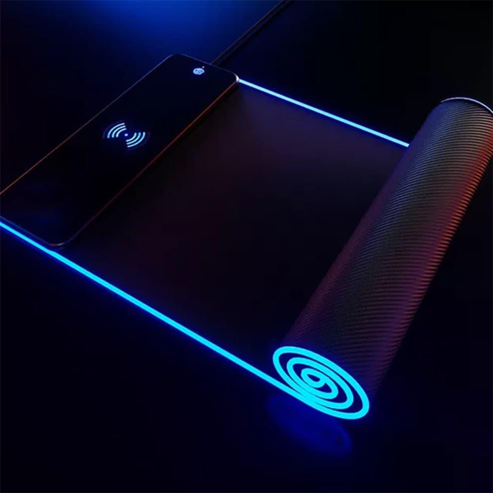 Ігровий килимок Gaming mouse pad з RGB підсвічуванням і бездротовою зарядкою 30х80 см Чорний - фото 4