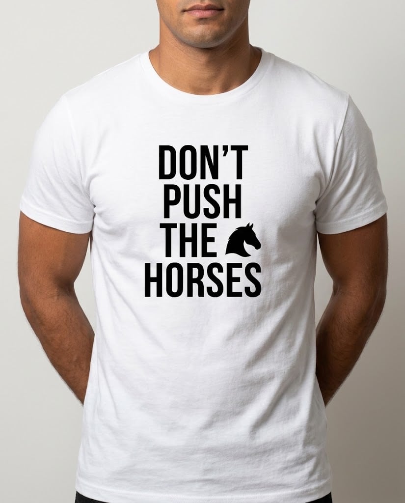 Футболка с изображением коня и надписью Don't push the horses M Белый (11668M)