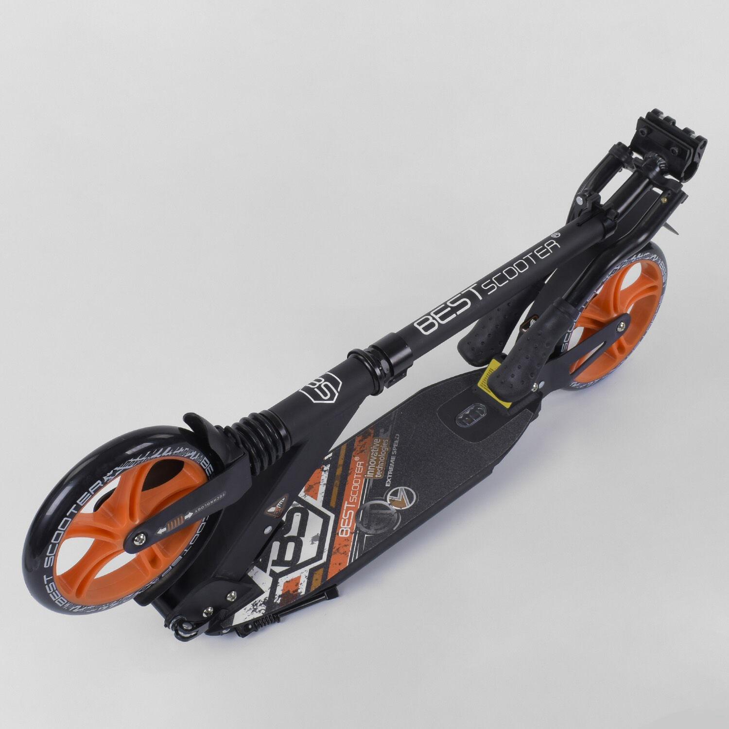 Самокат алюминиевый Best Scooter с PU колесами и 2 аммортизаторами Black/Orange (92086) - фото 2