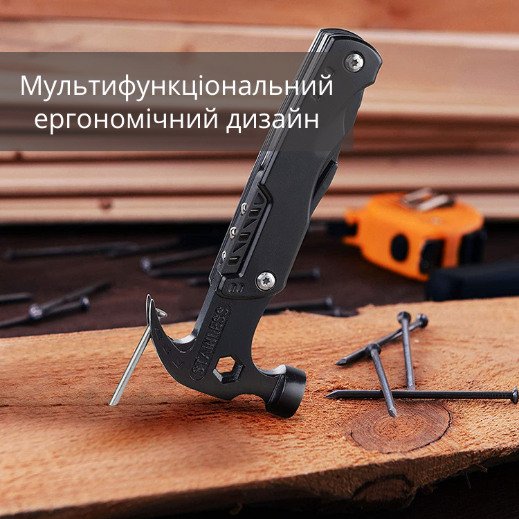 Мультифункциональный инструмент 6в1 Multi-Tool Claw Hammer с набором бит и чехлом Черный - фото 5