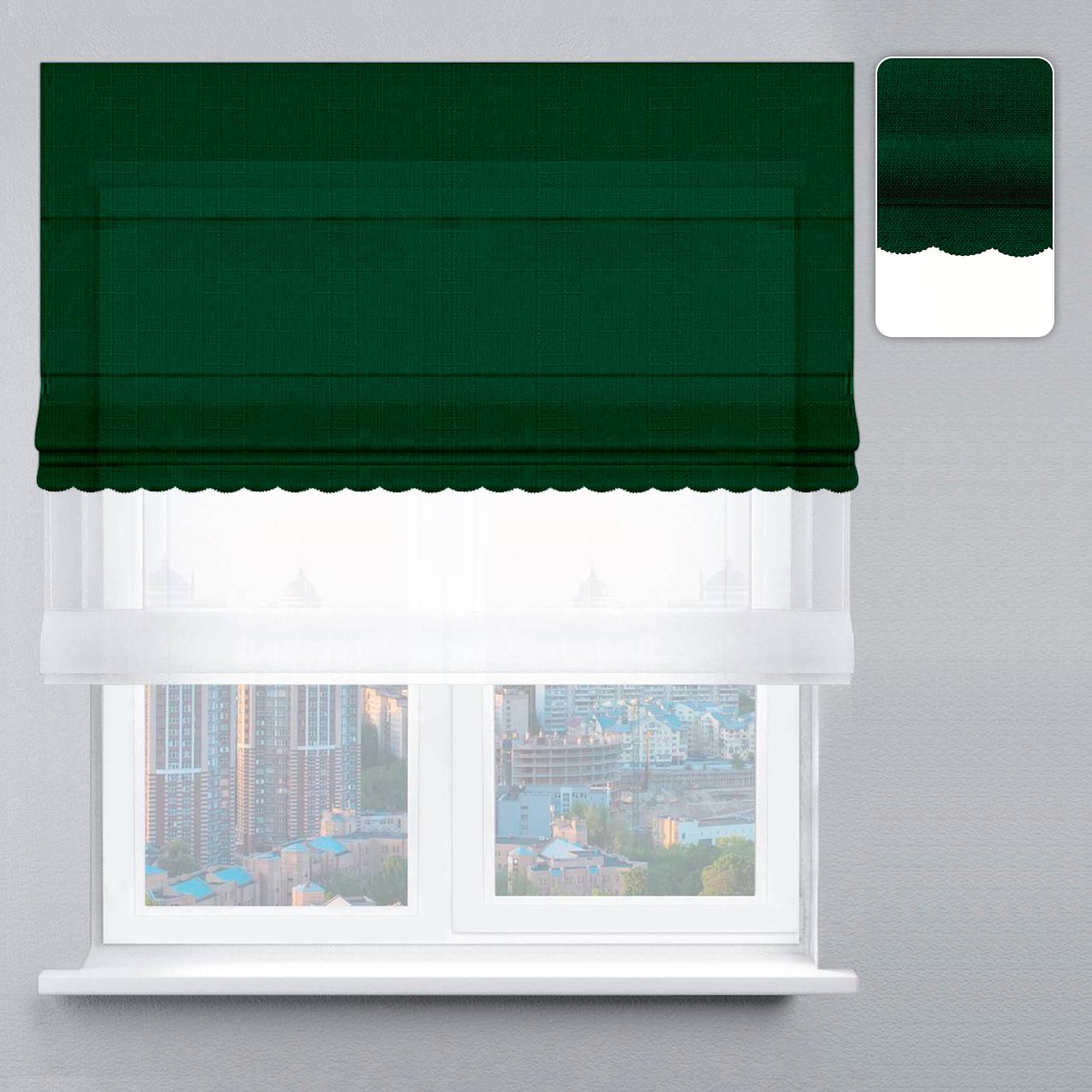 Римская штора велюр с ажуром 240х170 см Белый/Малахитовый