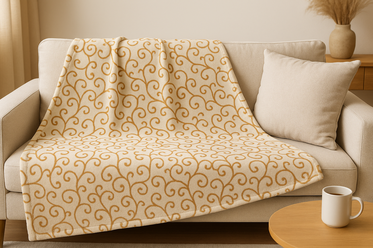 Плед флисовый Узоры 180х220 см Бежевый (Pled-2009)