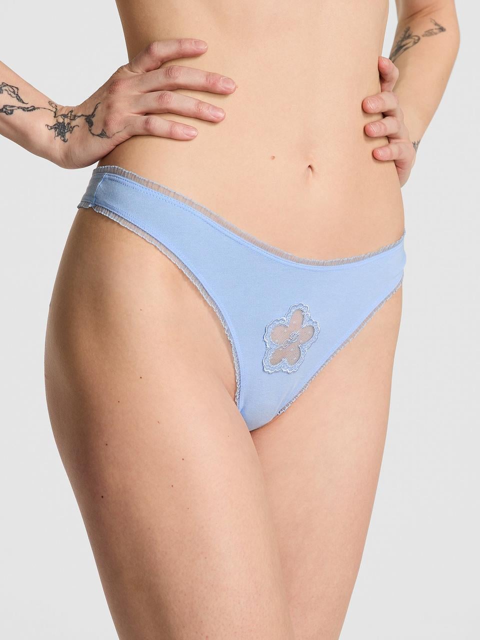 Трусики женские Victoria's Secret Cotton Daisy Patch High-Leg Thong L Голубой (822966785783)