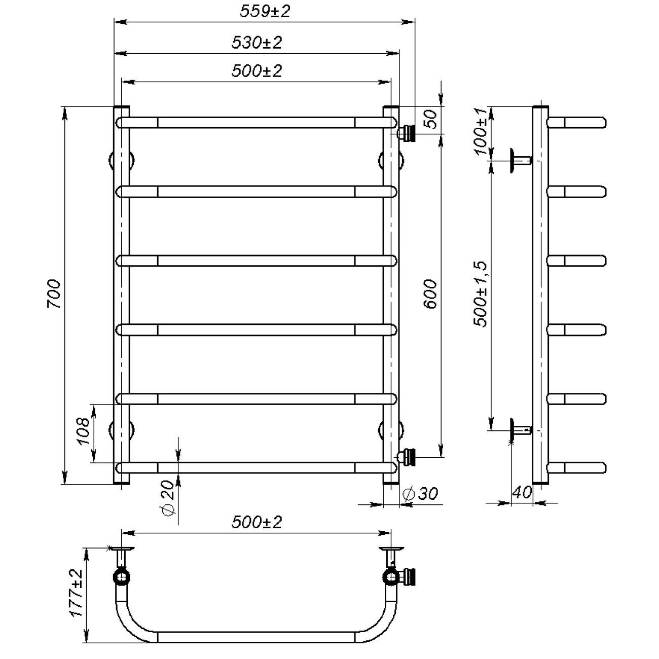 Полотенцесушитель водяной Sunny 700/500/6 Нержавеющая сталь - фото 2 Полотенцесушитель водяной Sunny 700/500/6 Нержавеющая сталь - фото 2