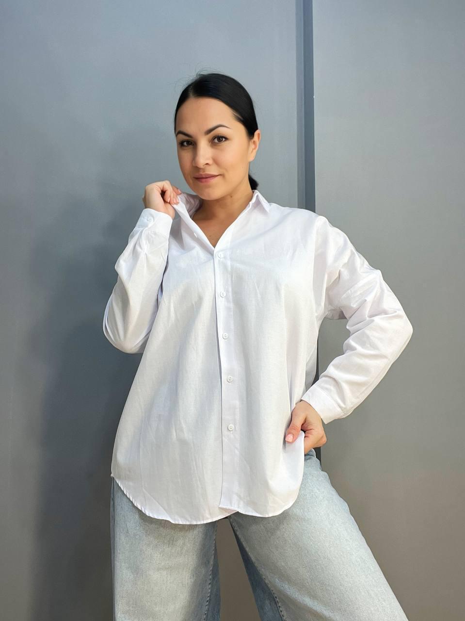 Рубашка женская MIX RAY 3864 базовая оверсайз удлиненная широкая M Белый (1305) - фото 4