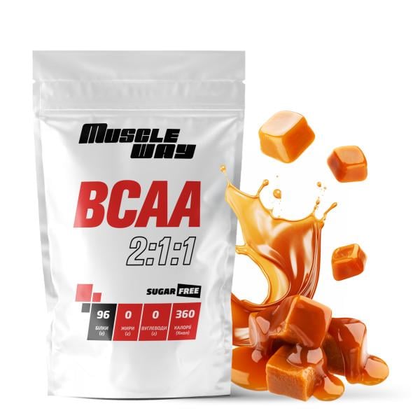 Комплекс аминокислот для роста мышц и сушки MuscleWay ВСАА 2:1:1 Sugar Free Ирис-карамель в порошке на 50 порций 500 г (21-125-bcaa-mw-rs500.ik) - фото 1