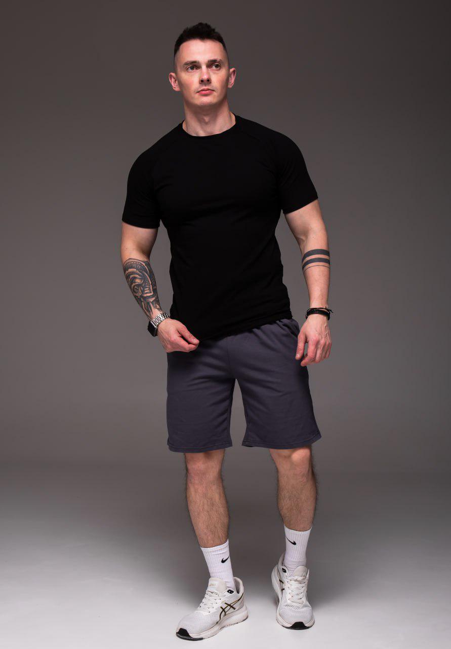 Прогулочный костюм мужской летний футболка/шорты XL Черный/Графитовый (2382/2/4)