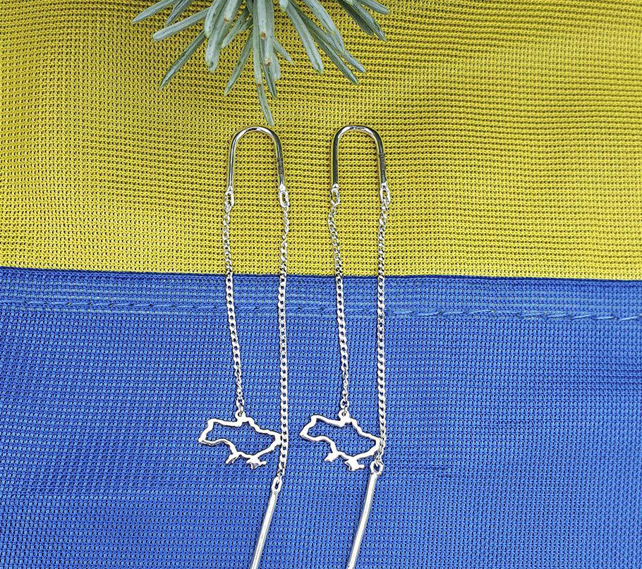 Серьги протяжки серебряные с картой Украины Maxi Silver 9150 (89150)