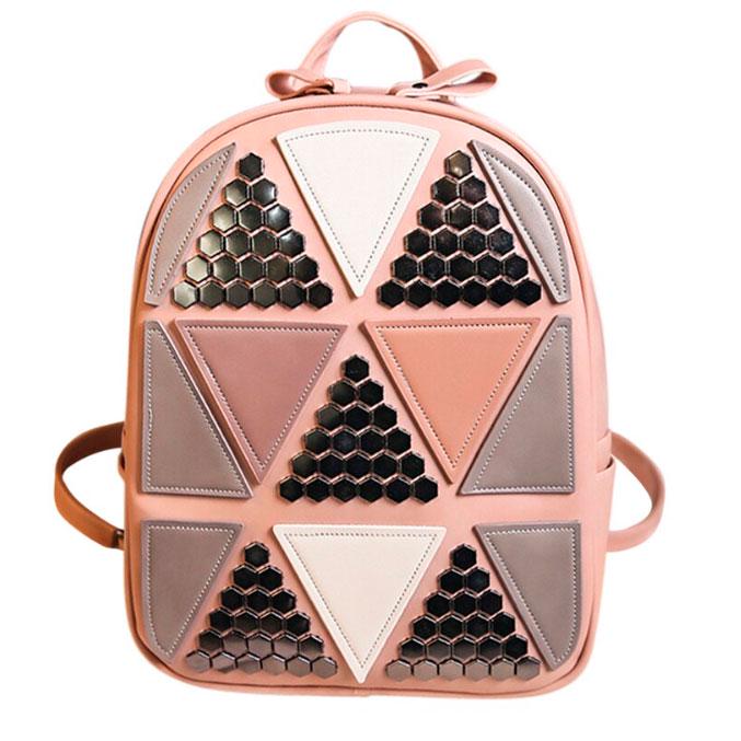 Рюкзак Geometrik с ромбиками и заклепками 25х30 см Pink (32407)