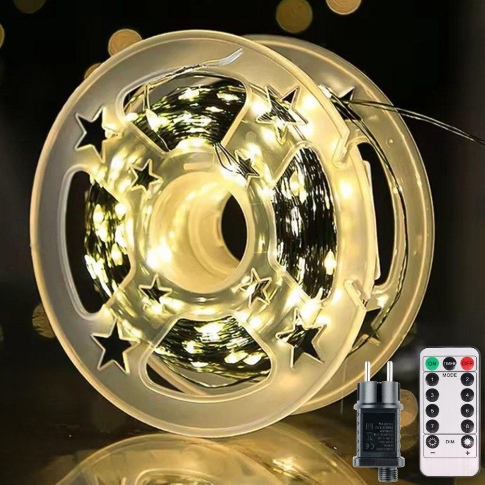 Гирлянда нить Роса с пультом на катушке 500 LED 220 В адаптер 12В зеленый провод 8 режимов 50 м