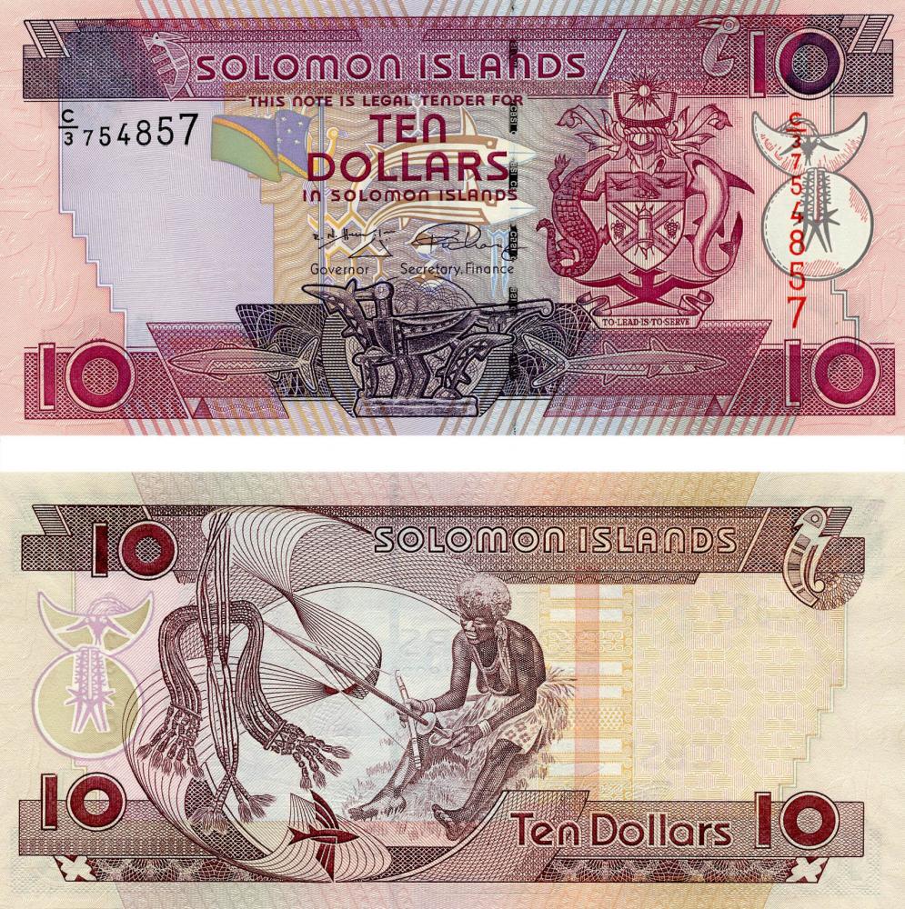 Коллекционная банкнота Соломоновы острова 10 долларов 2008 UNC P34a (Б05667)