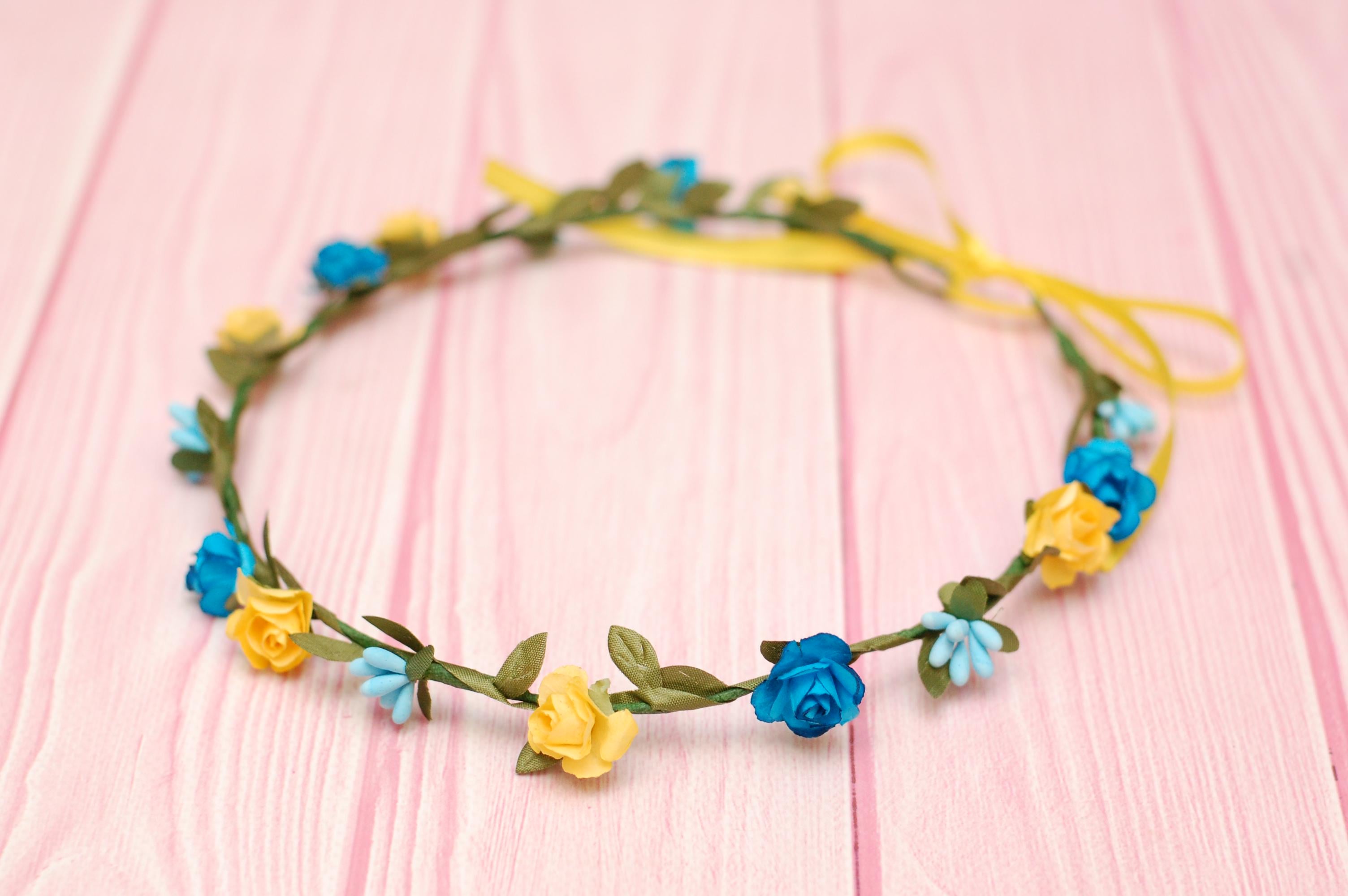 Венок для волос с цветами Желто-голубой (12318427)