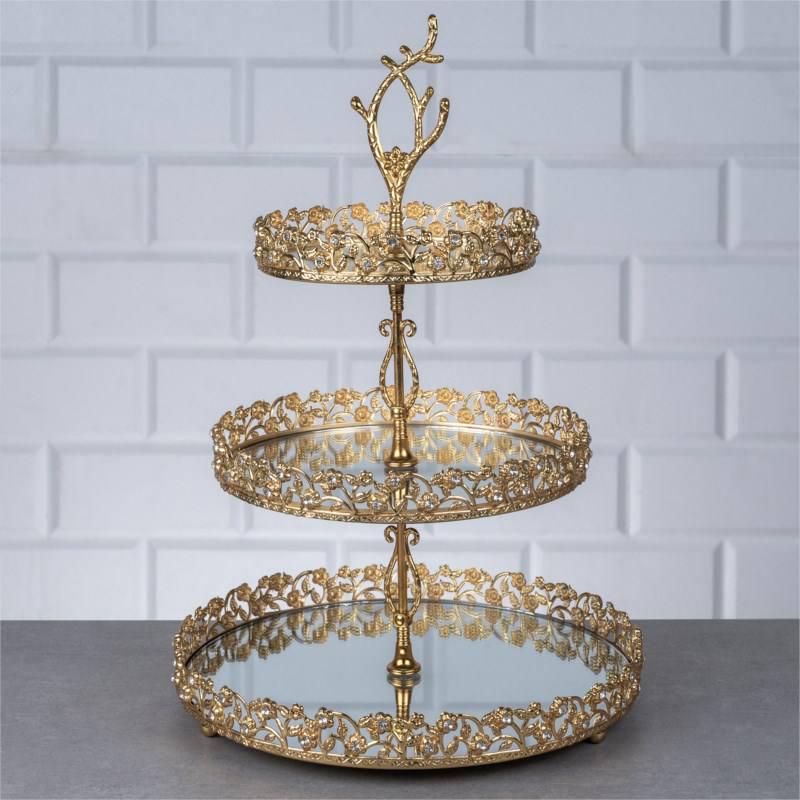 Блюдо трехъярусное Zeyve круглое 27x41 см Золото (S03A)