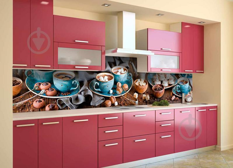 Скинали на кухню Zatarga «Зефир Голубые чашки» 600х2500 мм виниловая 3Д наклейка кухонный фартук самоклеящаяся Z180587