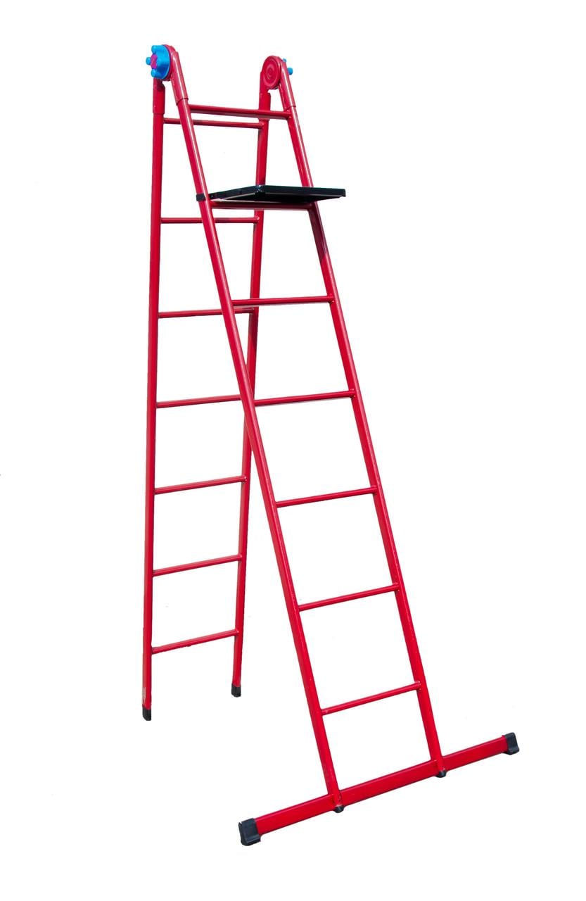 Лестница универсальная металлическая Хозяин 7 ступенек со столиком 1880-4180 мм max 150 кг (79-1017)