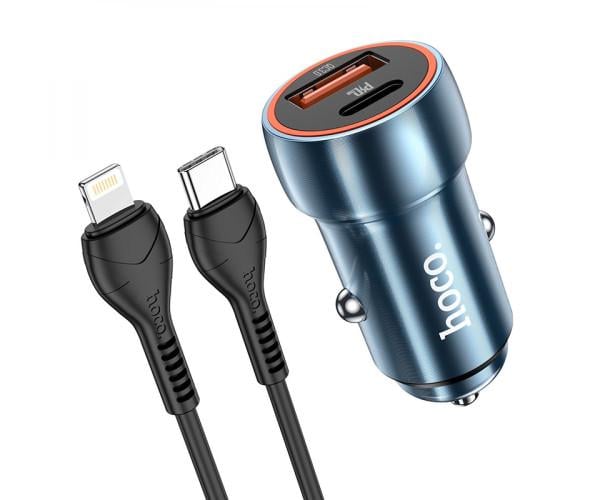 Зарядний пристрій автомобільний Hoco Z46A Type-C PD20W USB QC3.0 3A Type-C to Lightning 1 м Sapphire Blue
