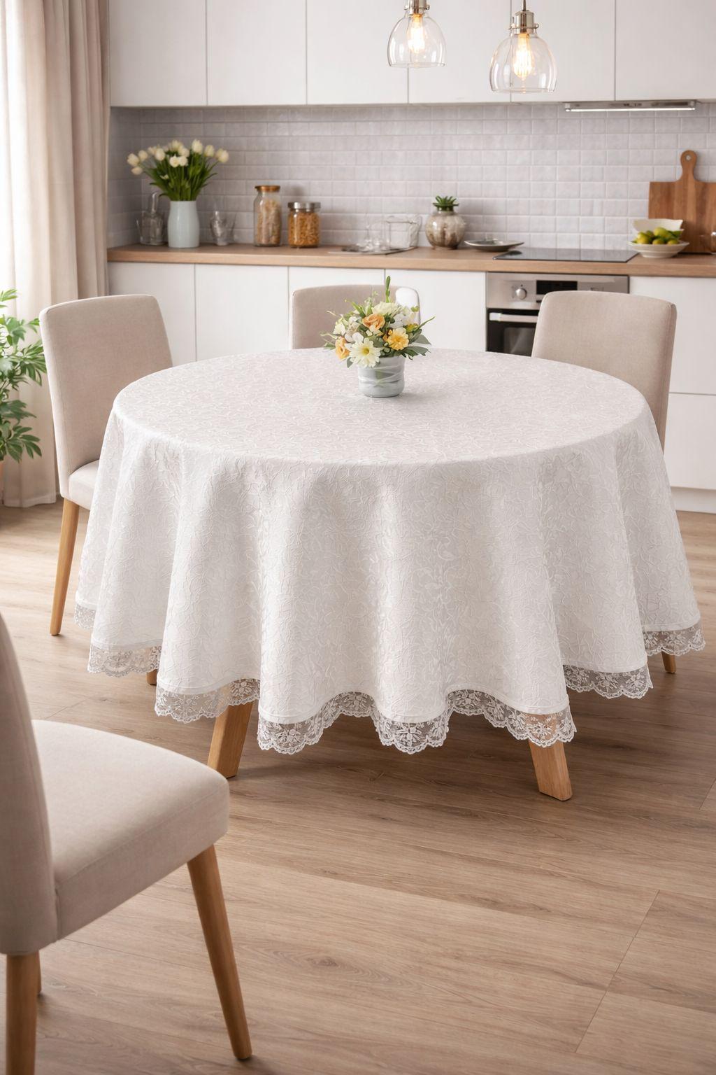 Скатертина кругла 160 см Білий (TC303376234 )