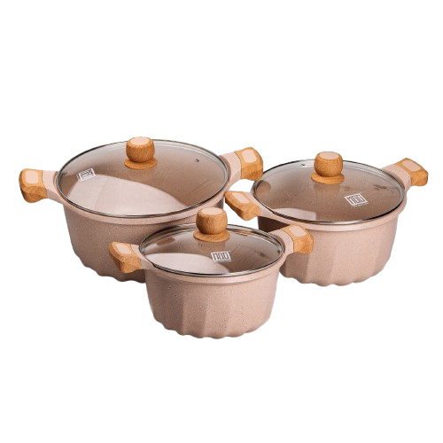 Набор MGC из трех кастрюль и сковородок с крышками 24/28/32 см толстодонное алюминиевое дно - фото 2