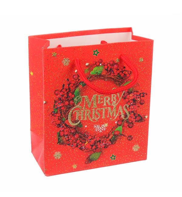 Новогодний пакет Christmas wreath ламинированный картон 12x14x6 см Красный Новогодний пакет Christmas wreath ламинированный картон 12x14x6 см Красный