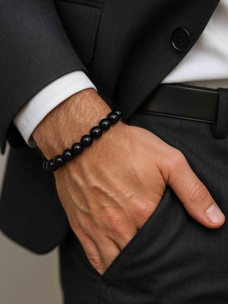 Браслет чоловічий з натурального шунгіту (4879) Браслет чоловічий з натурального шунгіту (4879)