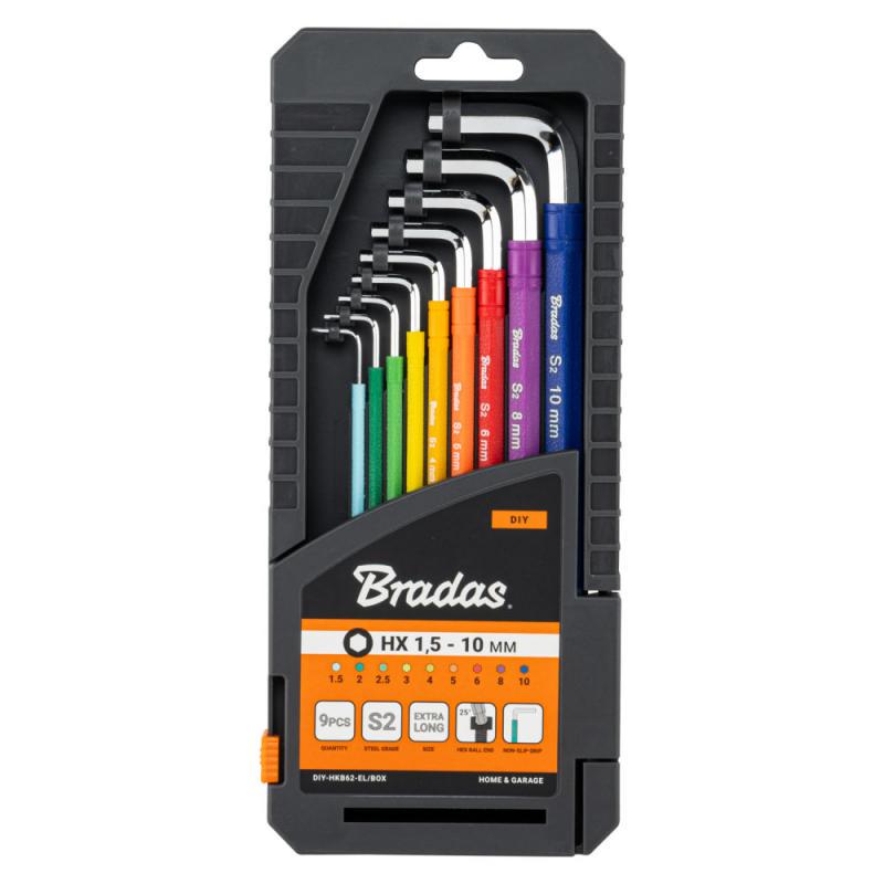 Набор шестигранных ключей Bradas с шаровидным наконечником HX 1,5- 10 мм 9 шт. удлиненные (DIY-HKB62-EL/BOX)