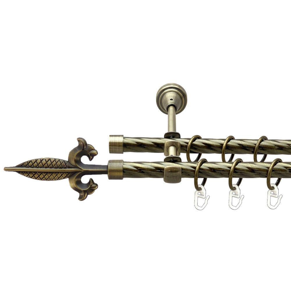 Карниз металлический Orvit Генуя двухрядный открытый/скрученная труба/кольцо металлическое Антик 16/16 мм 200 см (00-00022454)