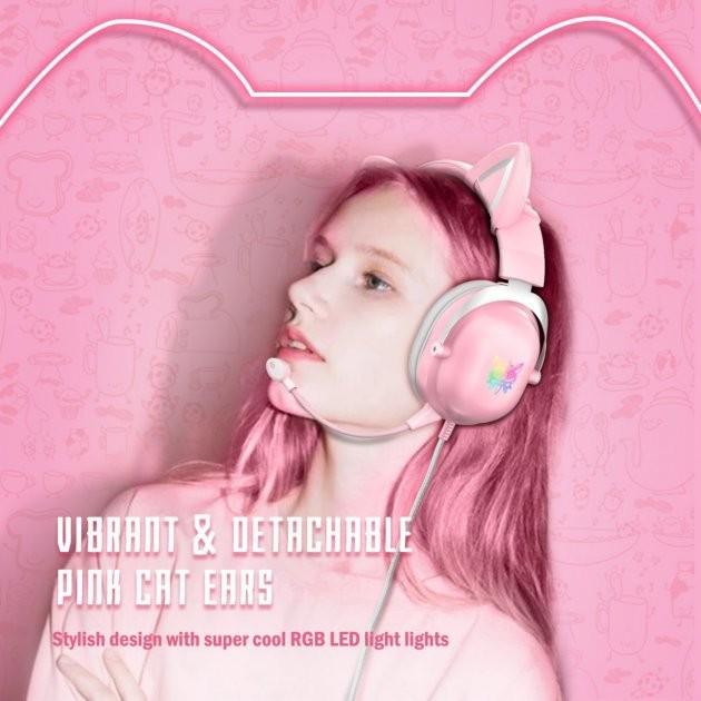 Навушники ONIKUMA Gaming CAT with LED X11, USB + 3,5 мм pink - фото 4