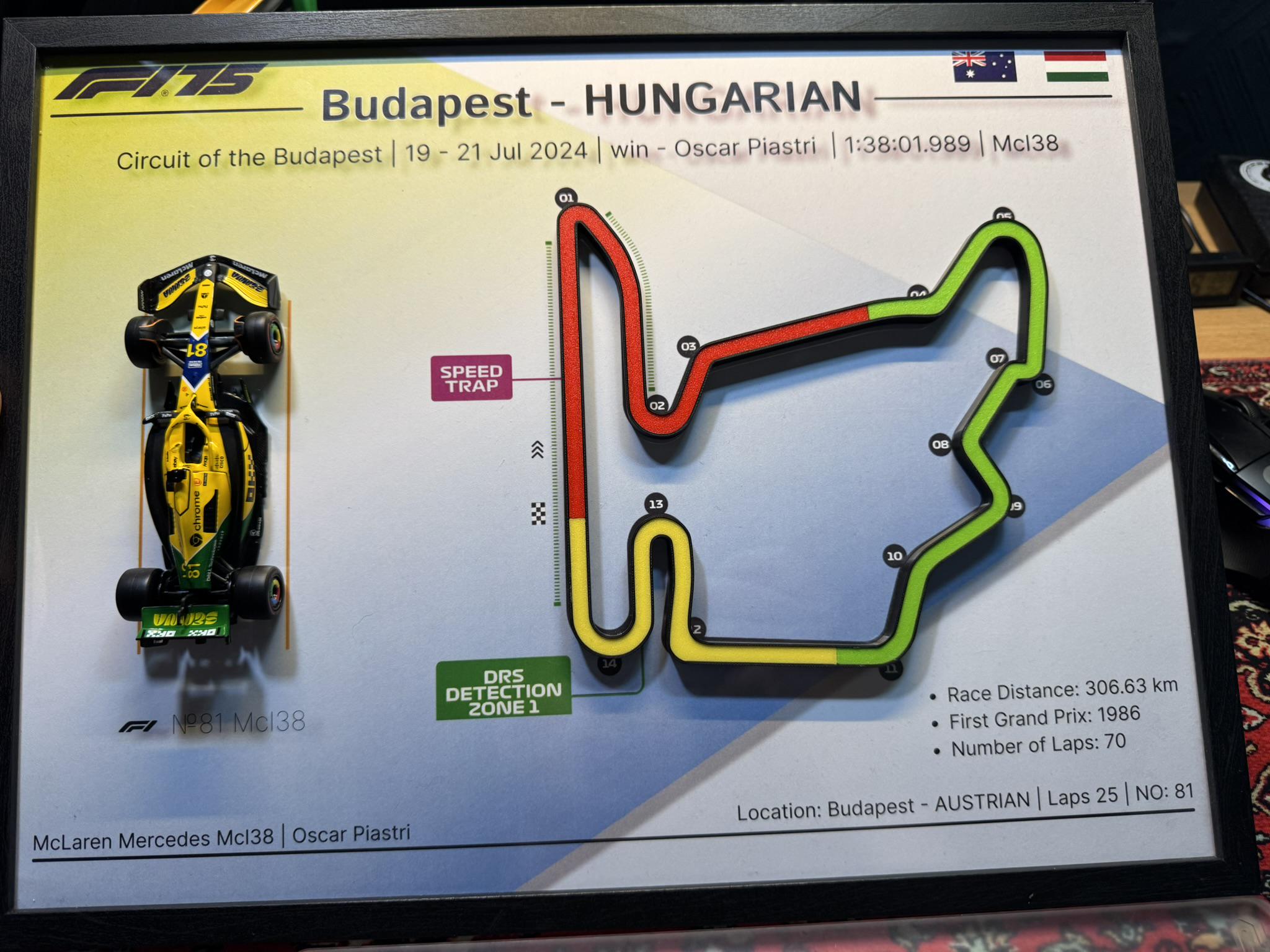 Карта 3D Трасса Формулы 1 Budapest-Hungarian #81 Mcl38 30х40 см