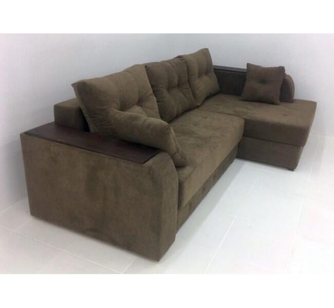 Диван раскладной угловой в гостиную/спальню  Вуди Канада дерево/ламинированная ДСП/ткань Коричневый 