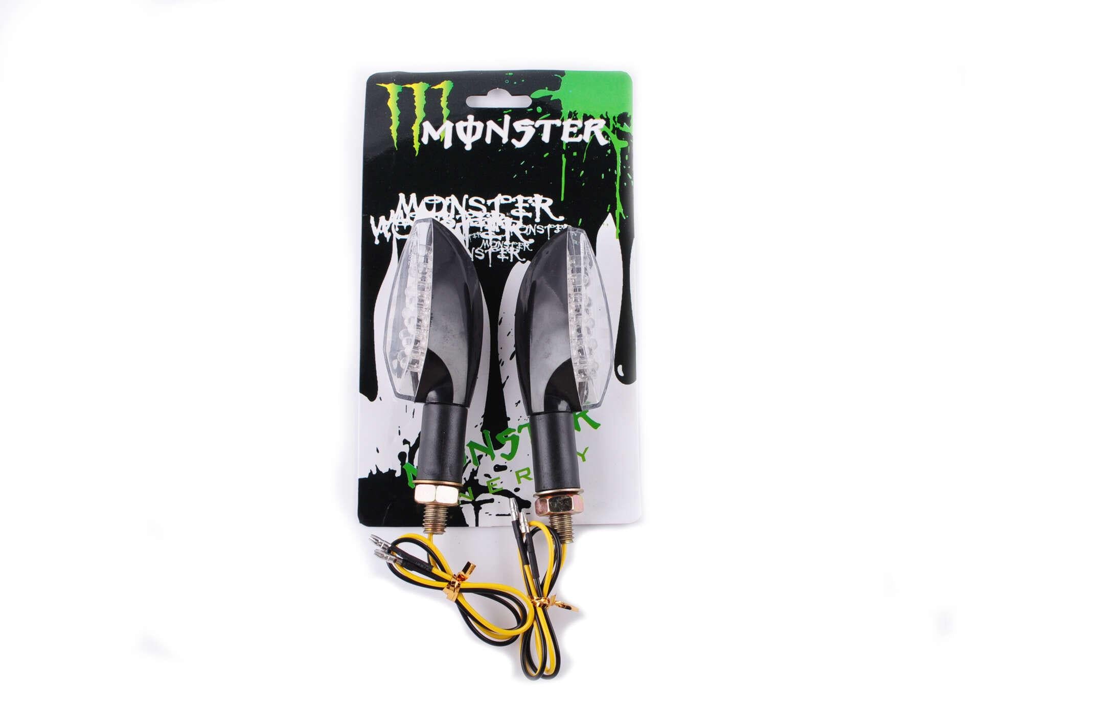 Повороты светодиодные пара стреловидные черные прозрачные 11 диодов MONSTER ENERGY (O-930)