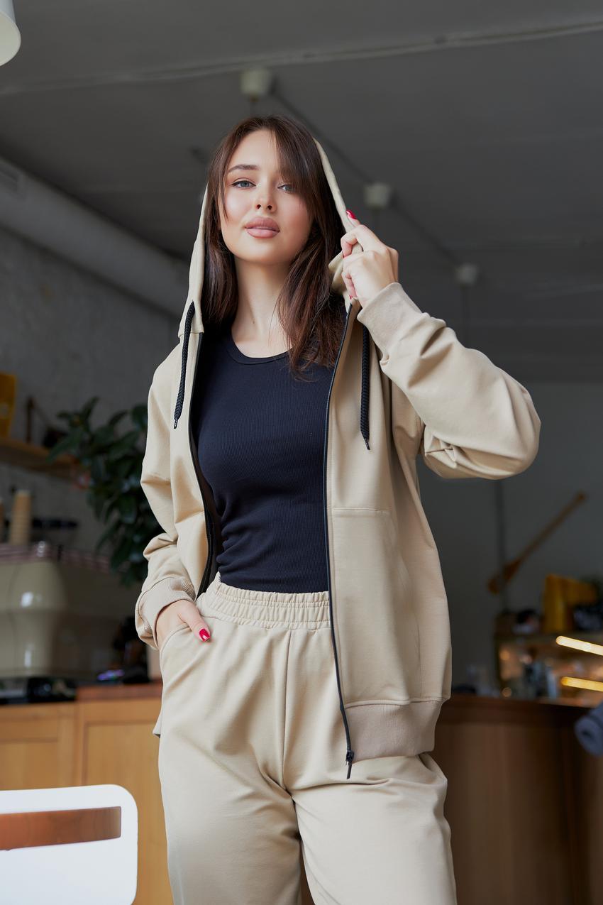 Костюм спортивный женский М136.2 худи на замке/джогеры L Бежевый (821-1-62) - фото 3 Костюм спортивный женский М136.2 худи на замке/джогеры L Бежевый (821-1-62) - фото 3