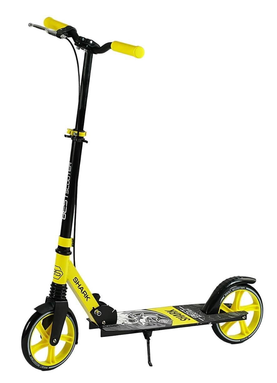 Самокат двухколесный Best Scooter колеса PU/1 амортизатор с ручным тормозом/зажим руля Black/Yellow (147537)