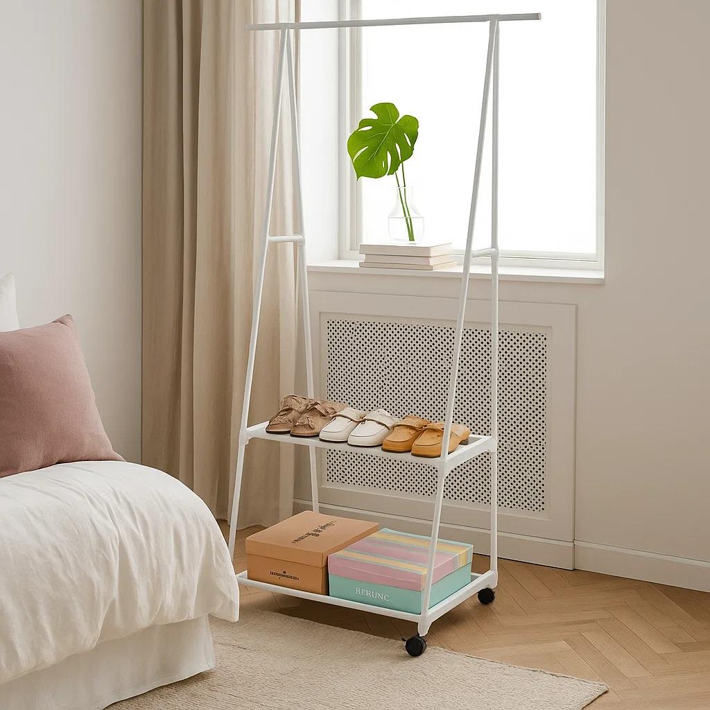 Вешалка для одежды напольная с полкой для обуви металлическая 151 см Белый - фото 2