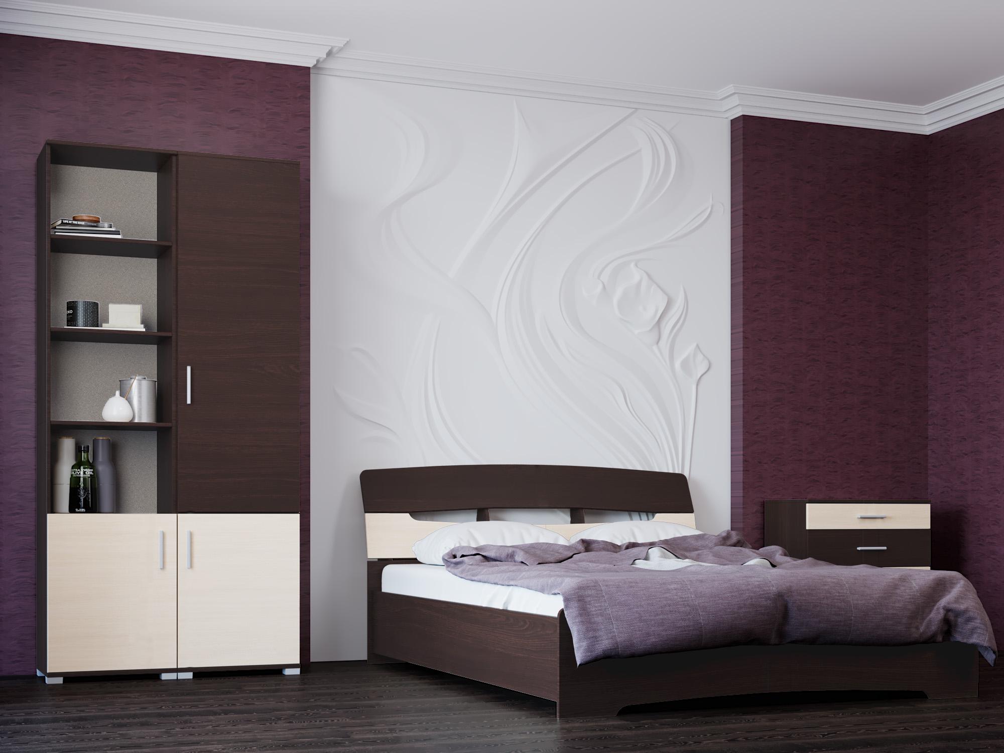 Спальня Эверест Бриз Комплект 4 из ламинированной ДСП Венге темный/Дуб молочный (02246)
