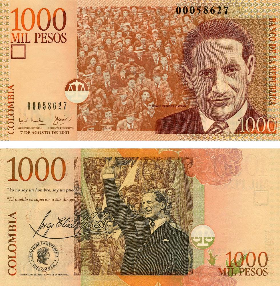 Коллекционная банкнота Колумбия 1000 песо 2001 UNC P450a (Б05531)