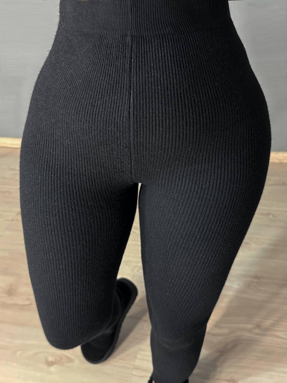 Лосини жіночі A-N 6126-6161 теплі в рубчик на хутрі ангори OS Чорний (5588)