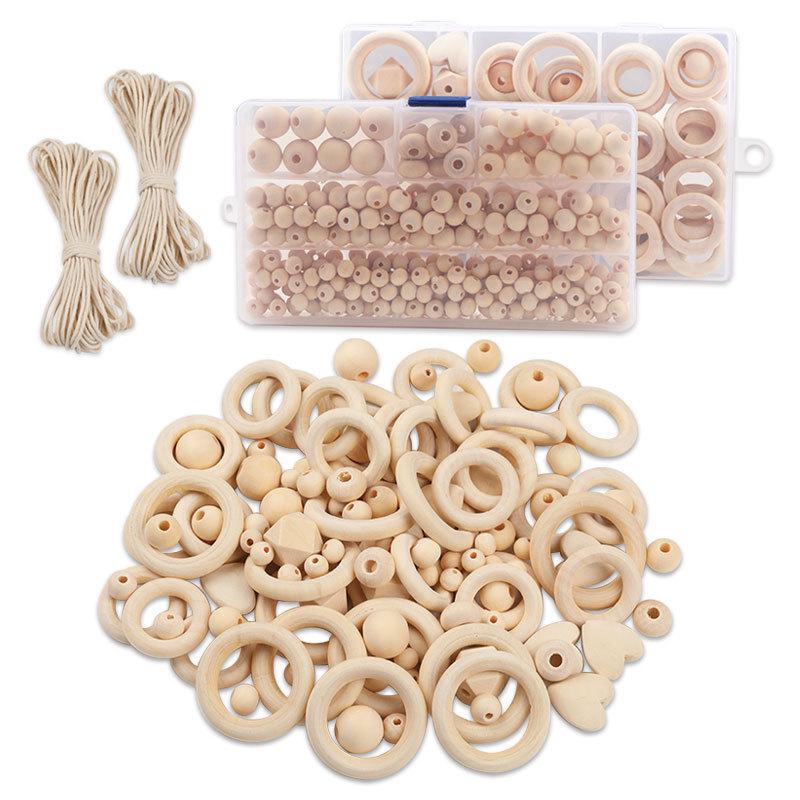 Набор бусин деревянных и колец для макраме для создания игрушек (5954)