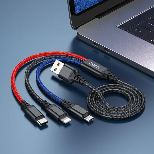 Кабель Hoco X76 Lightning Type-C Micro USB 3в1 Combo 2 A 2 м Чорний (560287) - фото 3