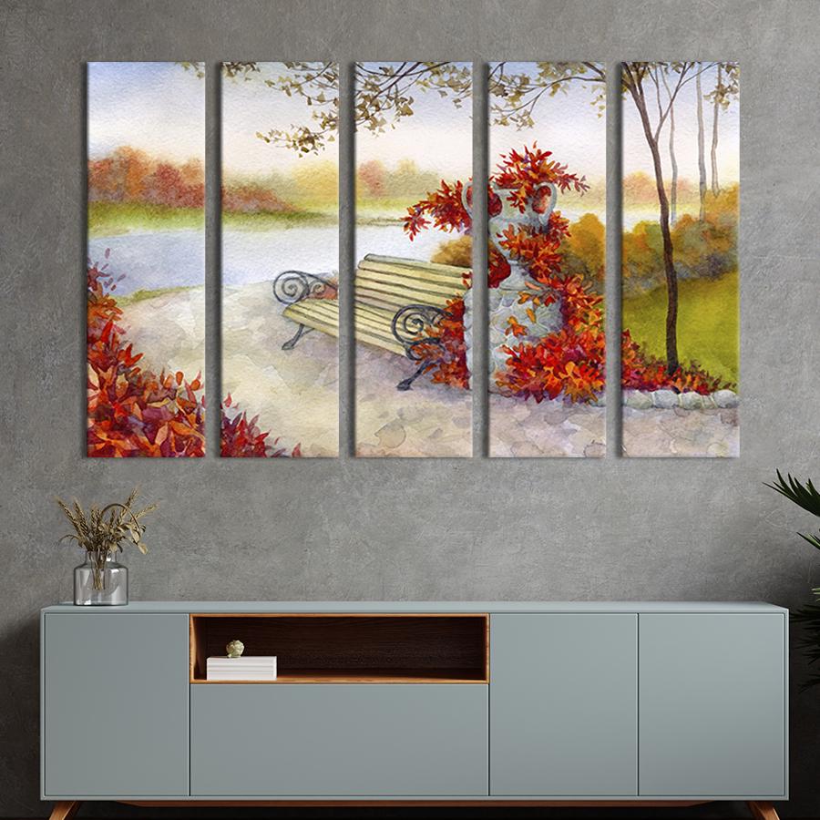 Модульная картина из 5 частей Осенняя лавочка в парке 87x50 см (322-51)