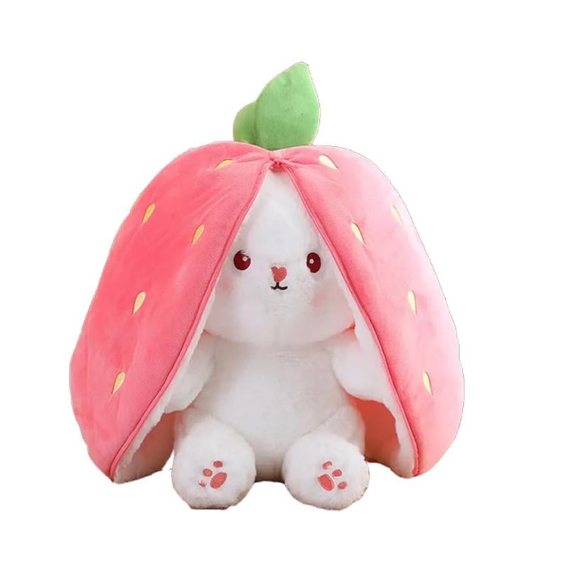 Іграшка м'яка Кролик-Полуничка трансформер 30 см Білий/Рожевий