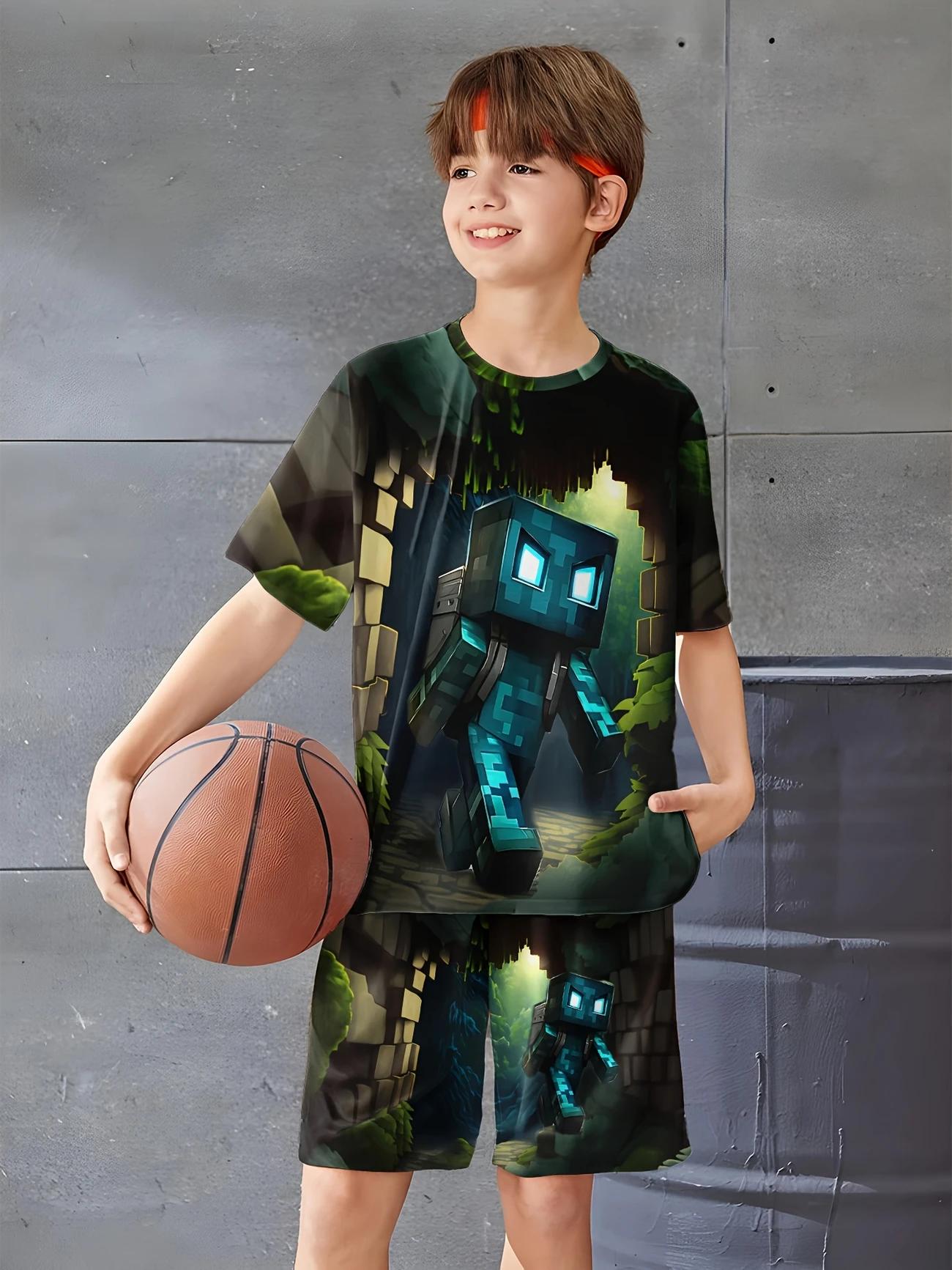 Комплект детский летний для мальчика Minecraft Эндермен шорты/футболка с двусторонним принтом 116-128 см Разноцветный (D-0070) - фото 3