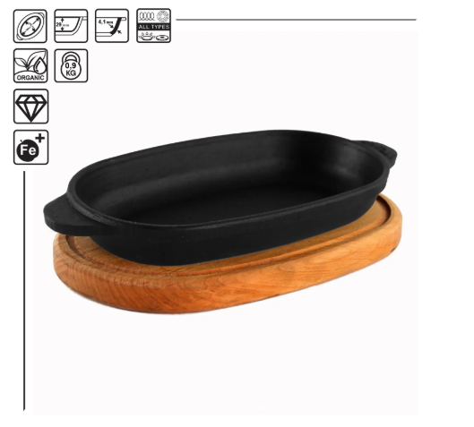 Сковорода чавунна Brizoll порційна овальна HoReCa з дерев'яною овальною підставкою 180х100 мм (H1810-D) - фото 5 Сковорода чавунна Brizoll порційна овальна HoReCa з дерев'яною овальною підставкою 180х100 мм (H1810-D) - фото 5