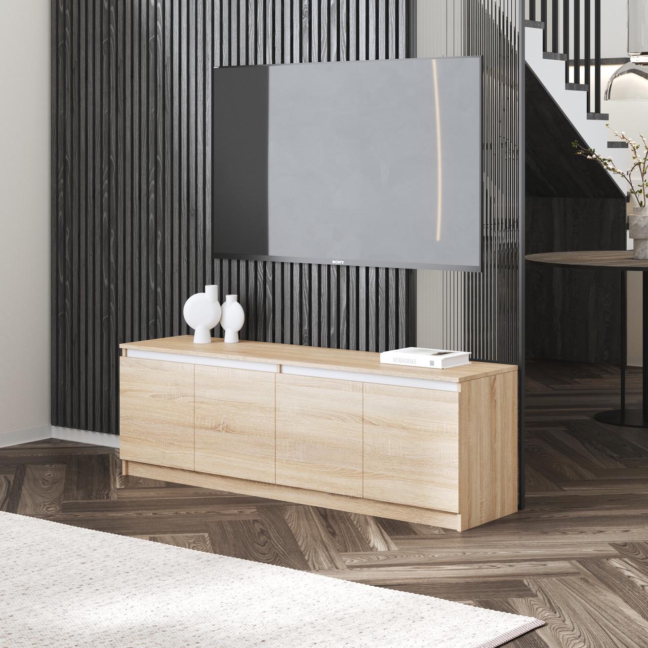 Тумба під телевізор Вайс R-31 1602х400х531 мм Дуб сонома/Білі планки (30658435) - фото 1 Тумба під телевізор Вайс R-31 1602х400х531 мм Дуб сонома/Білі планки (30658435) - фото 1