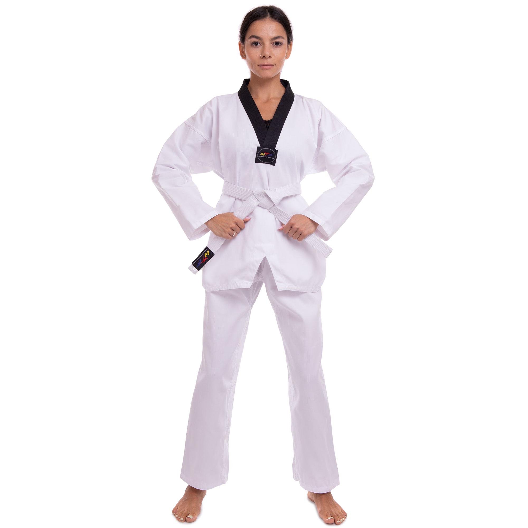 Кімоно тхеквондо добок WTF MA-5467 р. 2 /150 см Білий/Чорний (6936116105703)