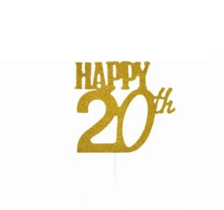 Топер в торт цифра 20 з блискітками 15x14 см Золотистий (95/63)